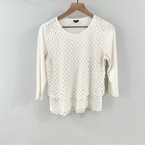 J. Crew 3/4 Sleeve Crochet Front Blouse White Size Medium